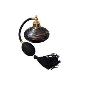 MURANO STYLE GLASS ATOMIZER PERFUME BOTTLE BLACK WITH DARK BROWN SPARKLE GLITTER